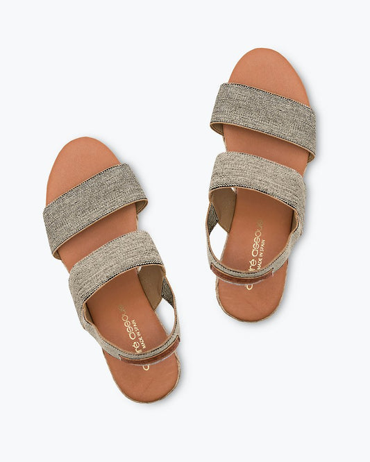 André Assous Allison Elastic Wedge Sandals Black/Beige | Tommy Bahama Deals - André Assous Allison Elastic Wedge Sandals