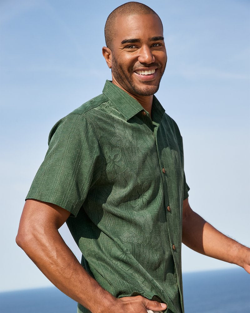 Big & Tall Bali Border Silk Camp Shirt Emerald | Tommy Bahama Premium - Big & Tall Bali Border Silk Camp Shirt