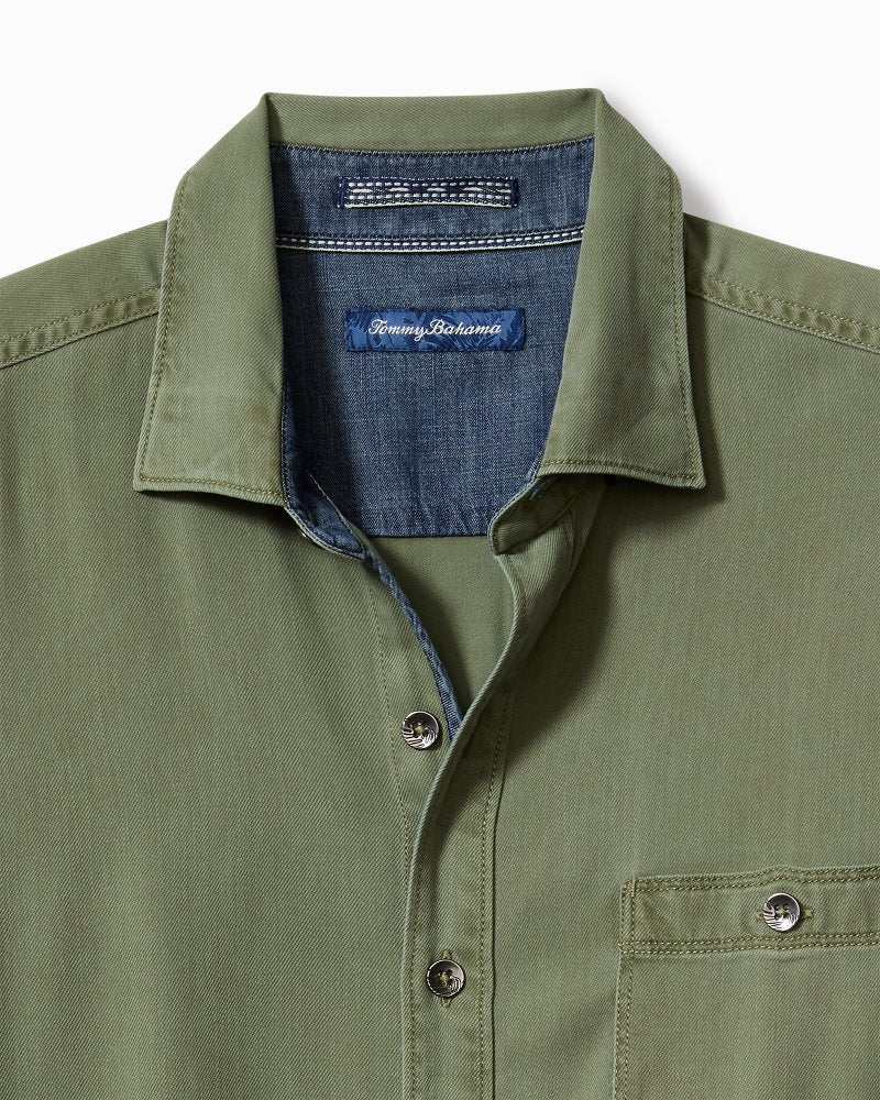 Big & Tall Ocean Wash Twill Long-Sleeve Shirt Army Green | Tommy Bahama Quality - Big & Tall Ocean Wash Twill Long-Sleeve Shirt