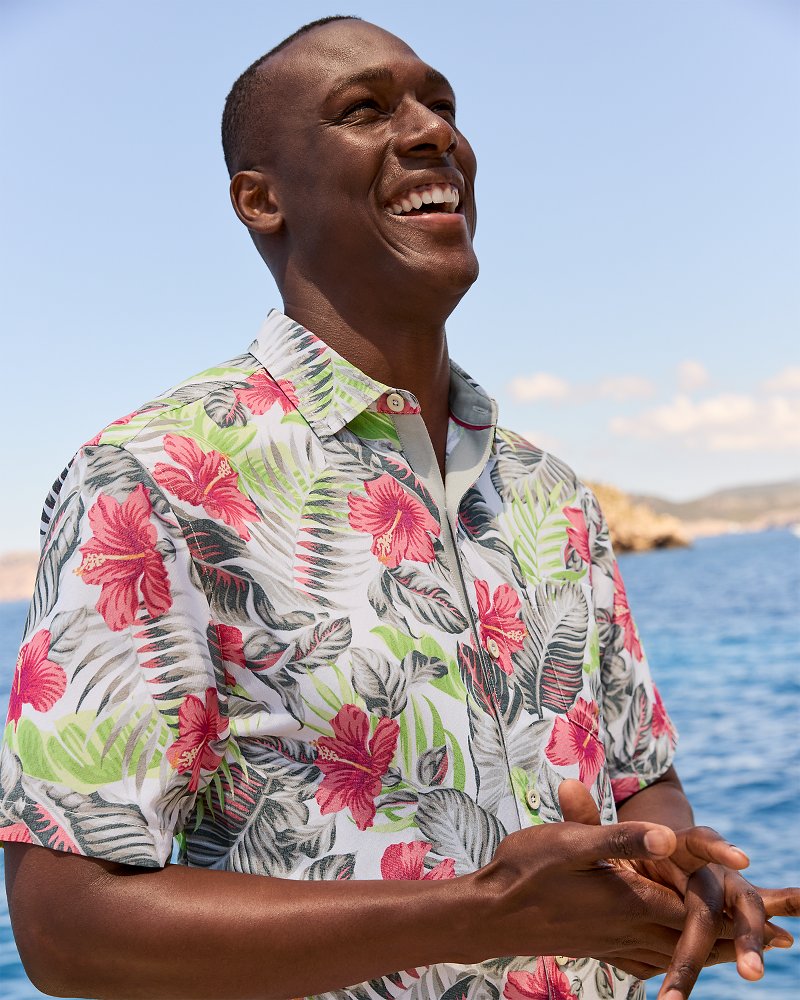 Big & Tall Coconut Point Hibiscus Shores IslandZone® Camp Shirt Summer Grey | Tommy Bahama Recommended - Big & Tall Coconut Point Hibiscus Shores IslandZone® Camp Shirt