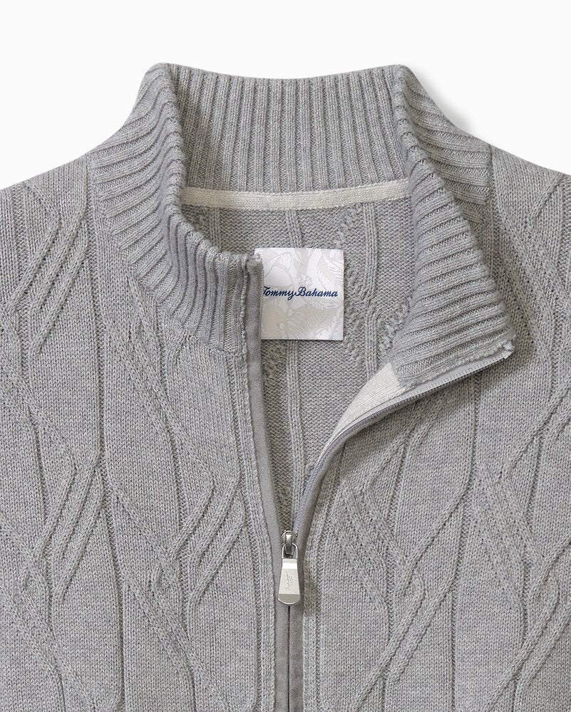 Big & Tall Capital Cable Full-Zip Cardigan Grey Heather | Tommy Bahama Great Value - Big & Tall Capital Cable Full-Zip Cardigan