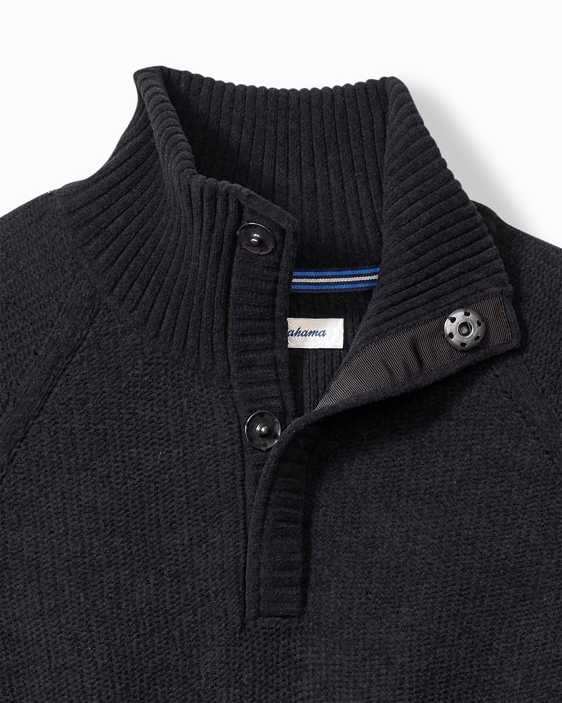 Big & Tall Shoreline Surfcomber Snap-Mock Sweater Black | Tommy Bahama New - Big & Tall Shoreline Surfcomber Snap-Mock Sweater