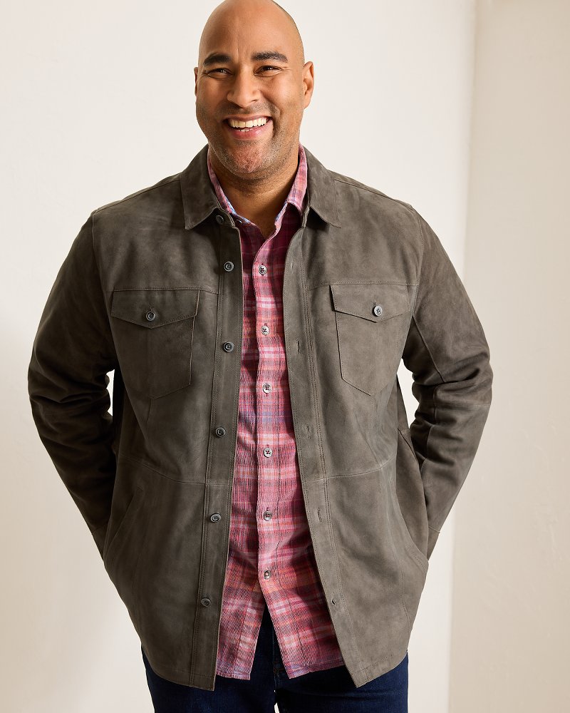 Big & Tall Boulder Ridge Suede Shirt Jacket Fog Grey | Tommy Bahama Special Offer - Big & Tall Boulder Ridge Suede Shirt Jacket