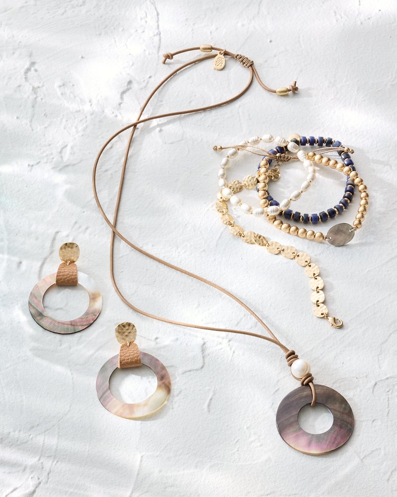 Indigo Shore Grey Shell Drop Hoop Earrings Gold | Tommy Bahama Latest - Indigo Shore Grey Shell Drop Hoop Earrings