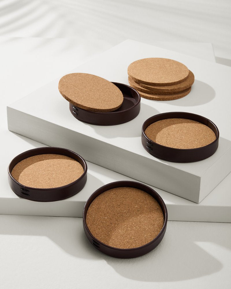 Leather Coasters—Set of 4 Brown | Tommy Bahama Signature - Leather Coasters—Set of 4