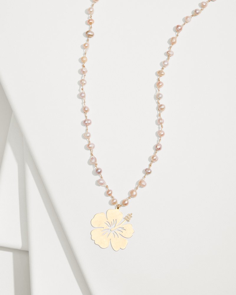 Tropical Blooms Hibiscus Pendant Pearl Necklace Pink | Tommy Bahama Customer Favorite - Tropical Blooms Hibiscus Pendant Pearl Necklace