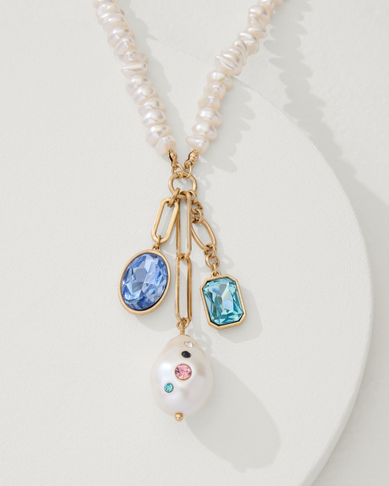 Tidal Treasure Pearl and Stone Charm Necklace Gold | Tommy Bahama Top Pick - Tidal Treasure Pearl and Stone Charm Necklace
