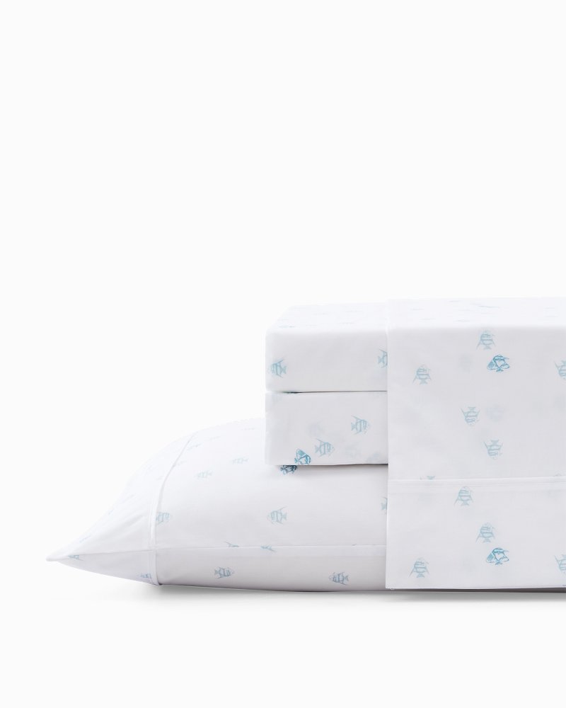Angel Fish 4-Piece Queen Sheet Set Blue | Tommy Bahama Customer Favorite - Angel Fish 4-Piece Queen Sheet Set