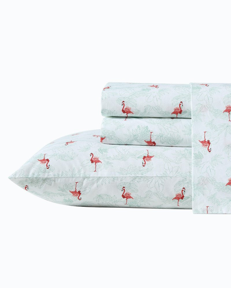Flamingo Santa 4-Piece King Sheet Set Red/Green | Tommy Bahama Hot Sale - Flamingo Santa 4-Piece King Sheet Set
