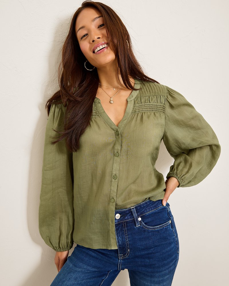 Palm Breeze Pintuck Blouse Tea Leaf | Tommy Bahama Special Offer - Palm Breeze Pintuck Blouse
