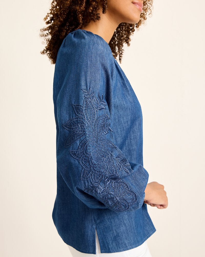 Indigo Cove Embroidered Blouse Dark Sky Wash | Tommy Bahama Trusted - Indigo Cove Embroidered Blouse