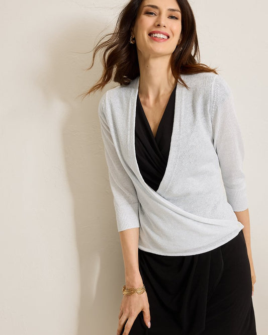 Addison Shimmer Linen-Blend Cardigan Soft Silver | Tommy Bahama Quality - Addison Shimmer Linen-Blend Cardigan