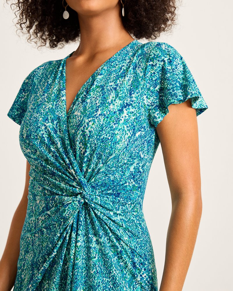 Clara Playa Python Short-Sleeve Faux-Wrap Dress Atlantis Teal | Tommy Bahama New - Clara Playa Python Short-Sleeve Faux-Wrap Dress