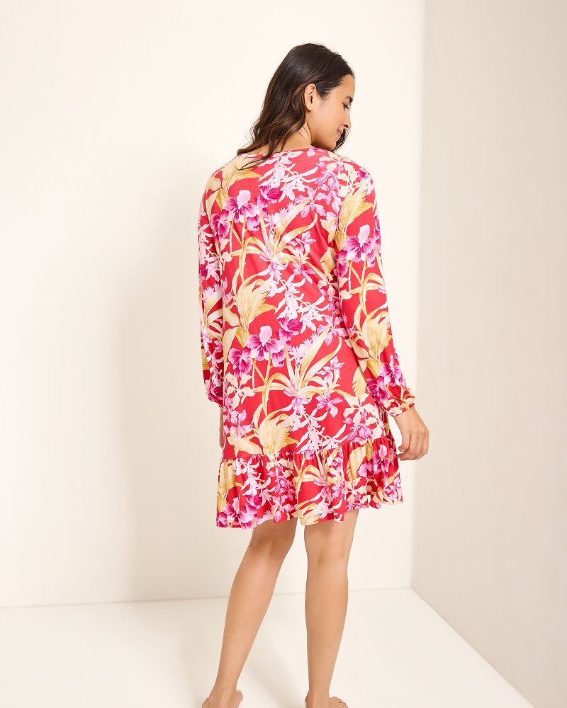 Jersey Long-Sleeve Short Sleep Dress Fuchsia Red | Tommy Bahama Great Value - Jersey Long-Sleeve Short Sleep Dress