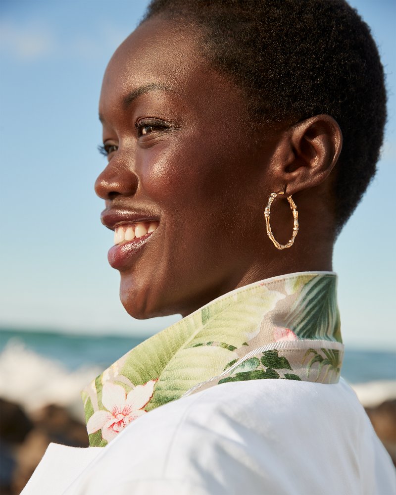Island Essence Bamboo Hoop Earrings Gold | Tommy Bahama Signature - Island Essence Bamboo Hoop Earrings