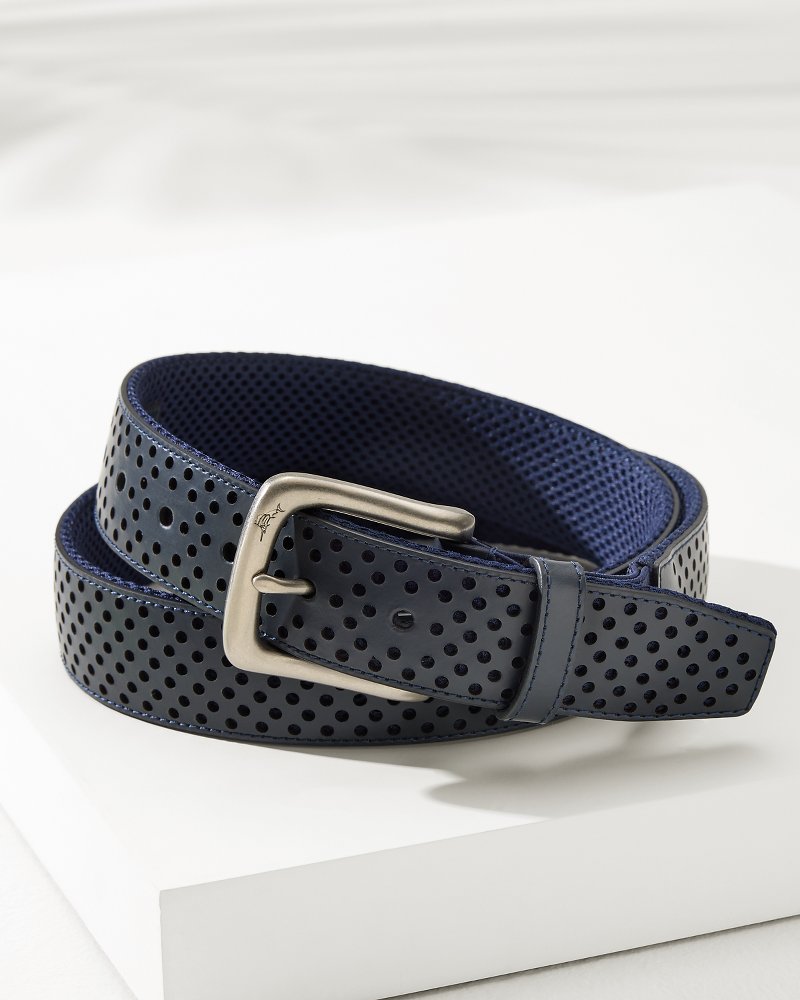 Leather Mesh Cushion Performance Belt Navy | Tommy Bahama Trusted - Leather Mesh Cushion Performance Belt
