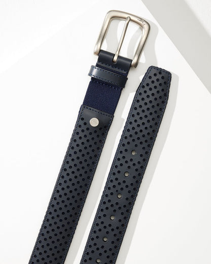 Leather Mesh Cushion Performance Belt Navy | Tommy Bahama Trusted - Leather Mesh Cushion Performance Belt