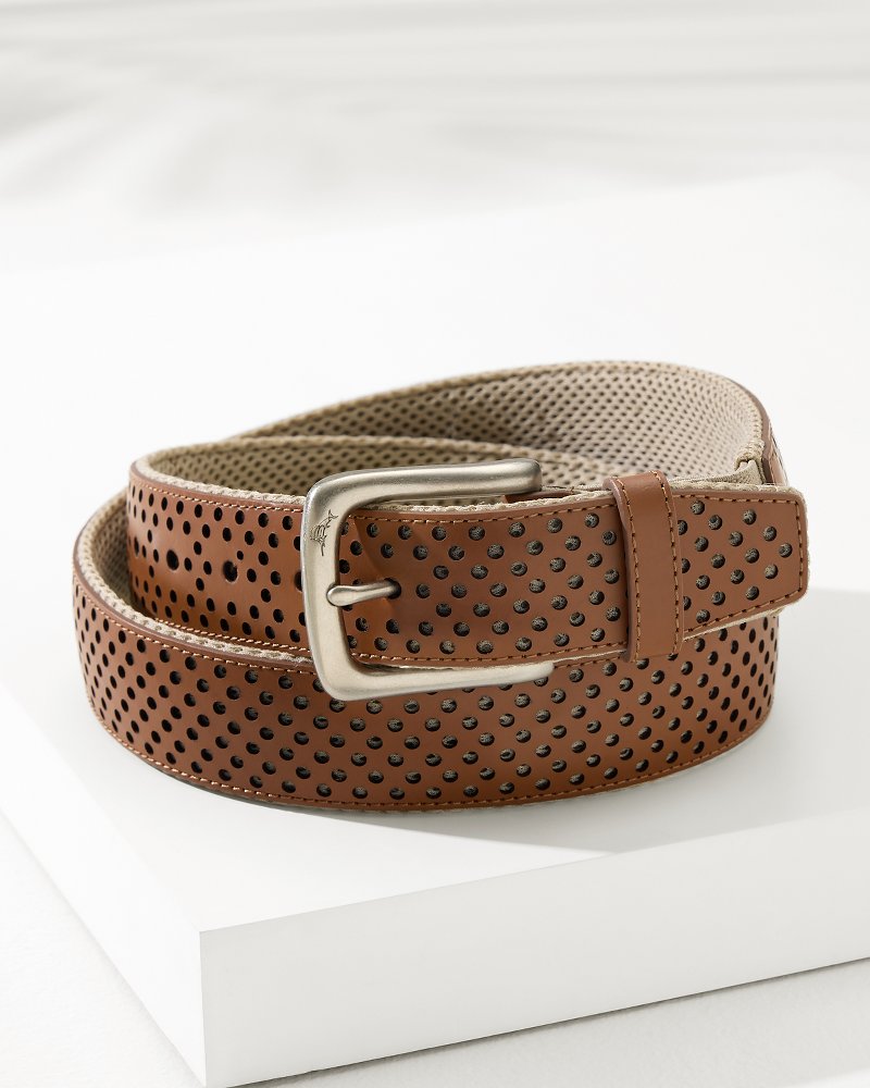 Leather Mesh Cushion Performance Belt Tan | Tommy Bahama Best Price - Leather Mesh Cushion Performance Belt