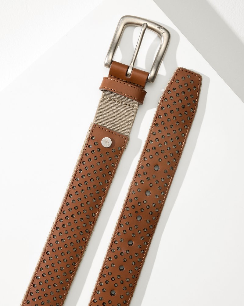 Leather Mesh Cushion Performance Belt Tan | Tommy Bahama Best Price - Leather Mesh Cushion Performance Belt