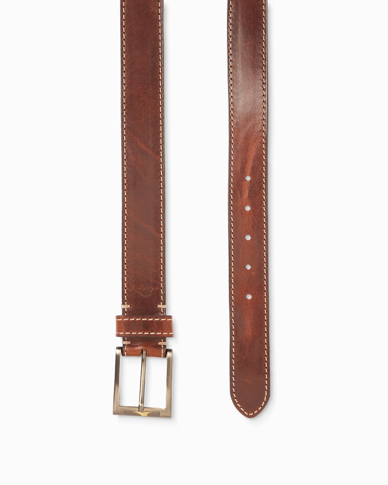 Heavy Stitch Leather Belt Brown | Tommy Bahama Recommended - Heavy Stitch Leather Belt