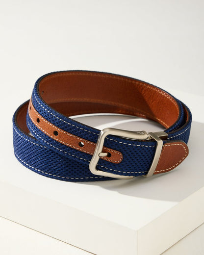 Leather Mesh Reversible Performance Belt Navy/Tan | Tommy Bahama Recommended - Leather Mesh Reversible Performance Belt