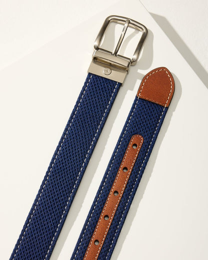 Leather Mesh Reversible Performance Belt Navy/Tan | Tommy Bahama Recommended - Leather Mesh Reversible Performance Belt