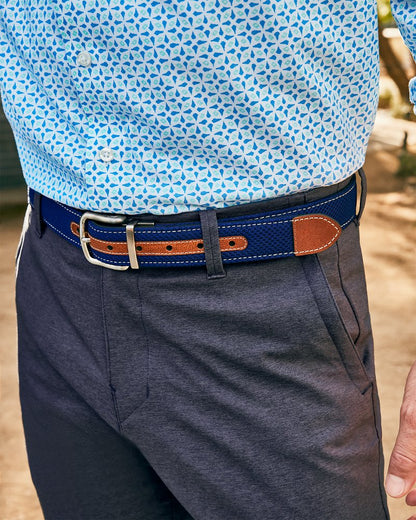 Leather Mesh Reversible Performance Belt Navy/Tan | Tommy Bahama Recommended - Leather Mesh Reversible Performance Belt