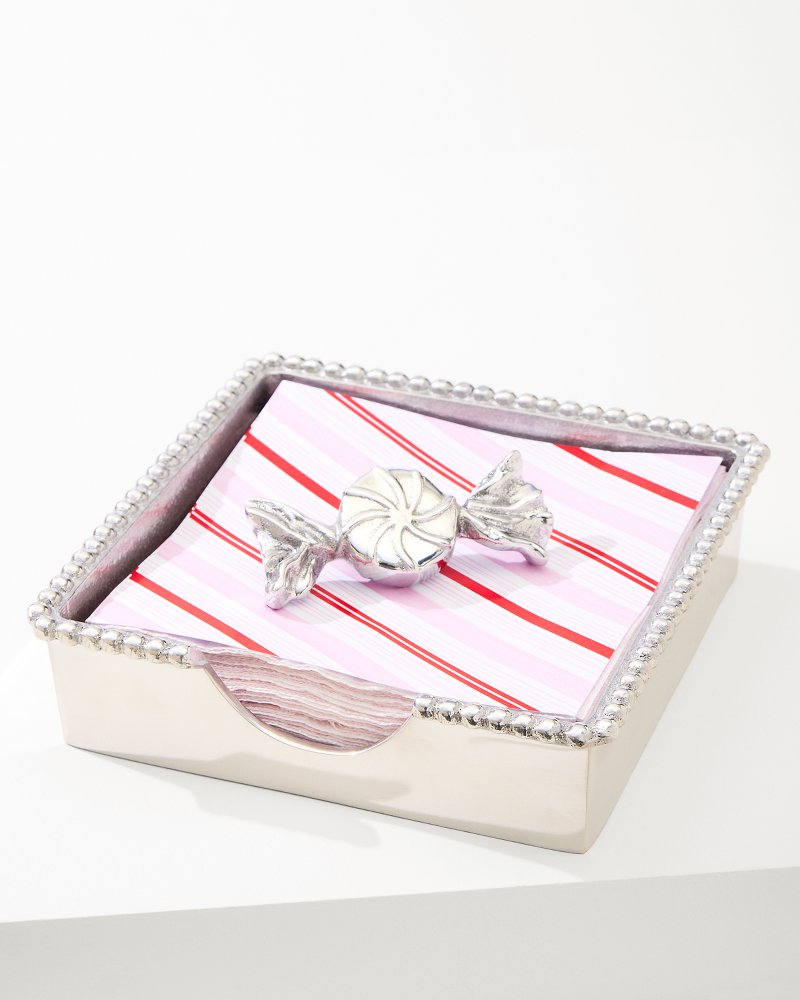 Beaded Peppermint Napkin Box Set Silver | Tommy Bahama Discount - Beaded Peppermint Napkin Box Set
