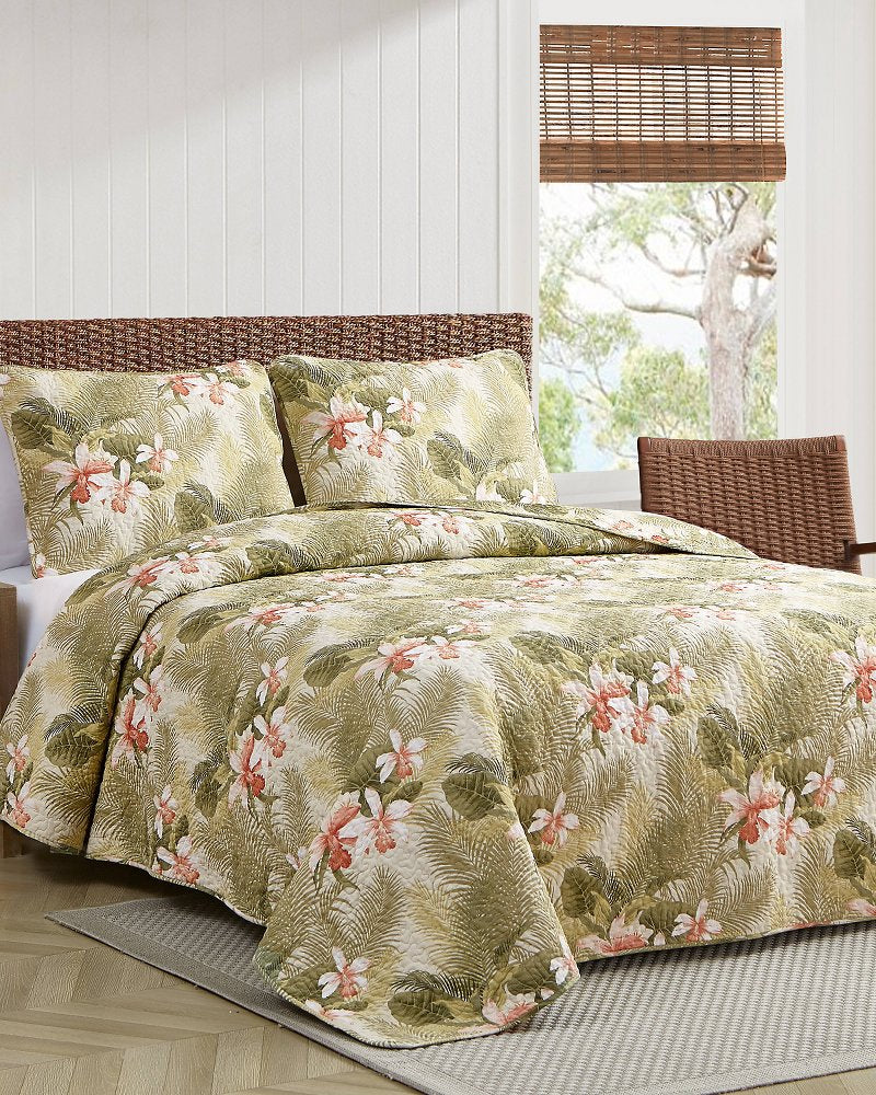 Tropical Orchid 3-Piece King Quilt Set Green | Tommy Bahama Trusted - Tropical Orchid 3-Piece King Quilt Set