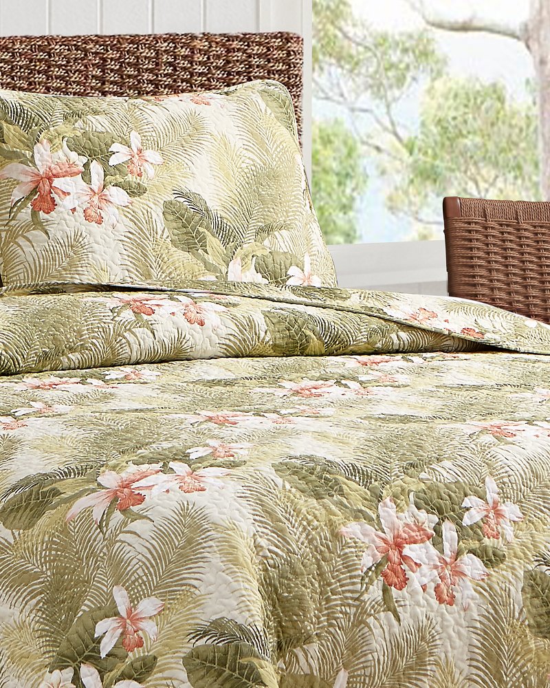 Tropical Orchid 3-Piece King Quilt Set Green | Tommy Bahama Trusted - Tropical Orchid 3-Piece King Quilt Set
