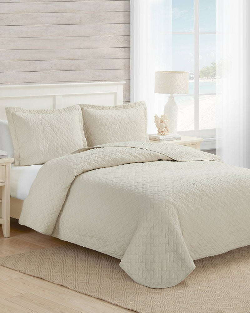 Raffia Solid 2-Piece Twin Quilt Set Beige | Tommy Bahama Value - Raffia Solid 2-Piece Twin Quilt Set