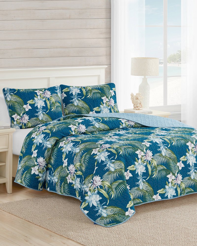 Southern Breeze 3-Piece Full/Queen Quilt Set Blue | Tommy Bahama Discount - Southern Breeze 3-Piece Full/Queen Quilt Set