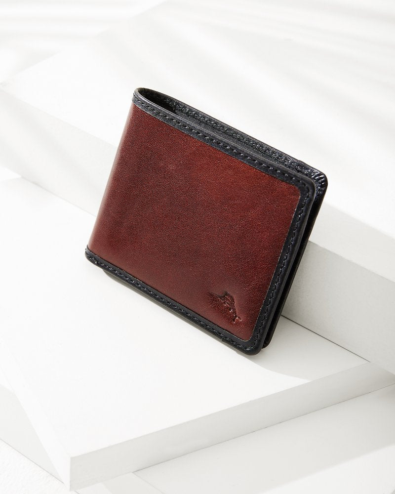 Contrast Binding Slimfold Wallet Black/Cognac | Tommy Bahama Latest - Contrast Binding Slimfold Wallet