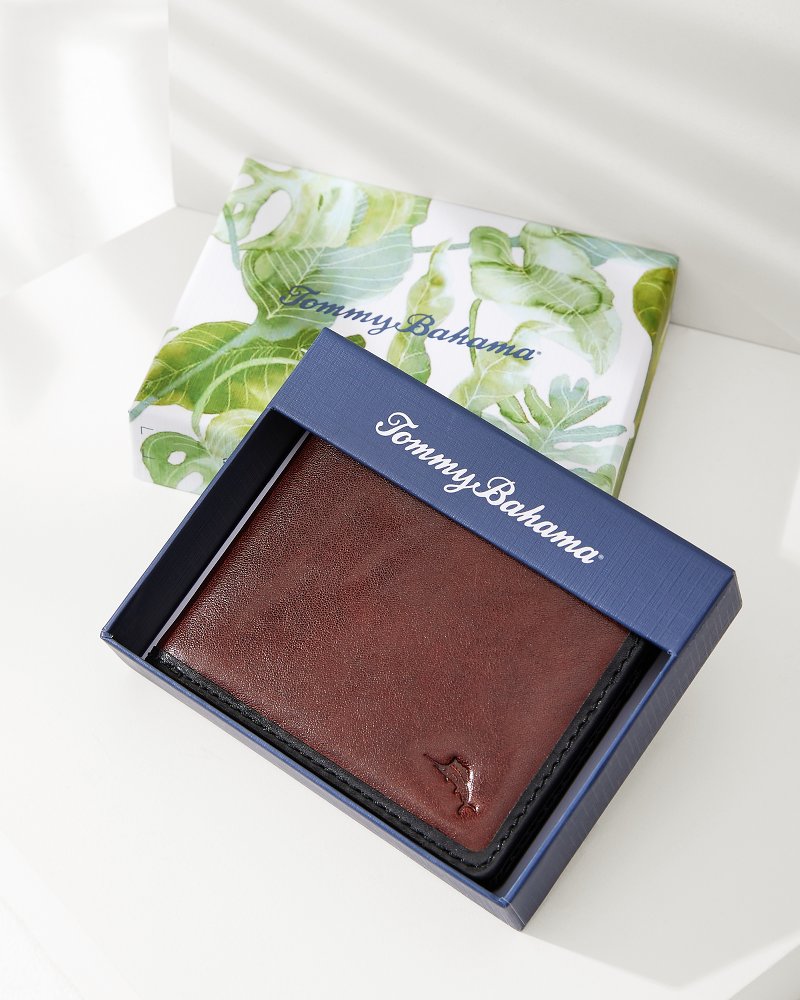 Contrast Binding Slimfold Wallet Black/Cognac | Tommy Bahama Latest - Contrast Binding Slimfold Wallet