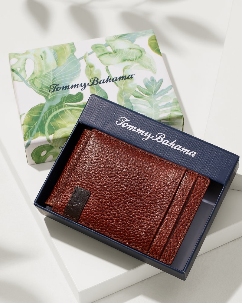 Scotchgrain Leather Magnetic Front Pocket Wallet Cognac | Tommy Bahama Customer Favorite - Scotchgrain Leather Magnetic Front Pocket Wallet