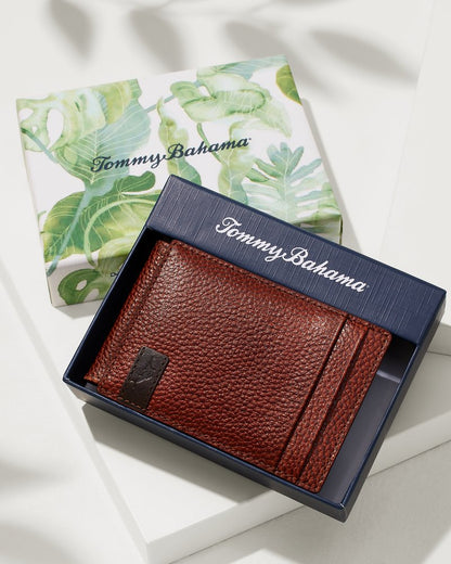 Scotchgrain Leather Magnetic Front Pocket Wallet Cognac | Tommy Bahama Customer Favorite - Scotchgrain Leather Magnetic Front Pocket Wallet