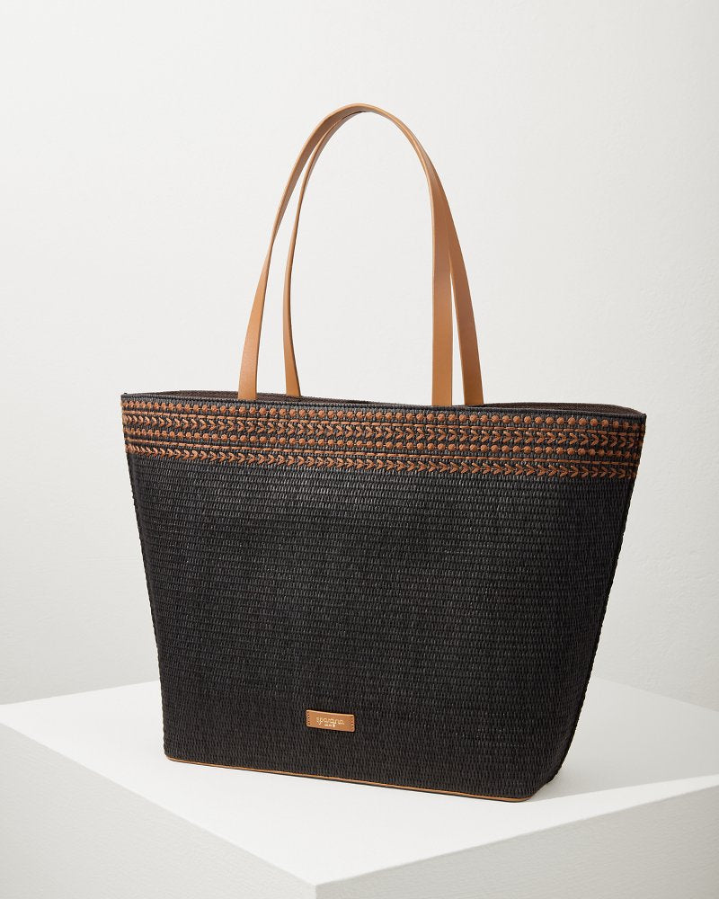 Raffia Palms Beach Tote Black Multi | Tommy Bahama Essential - Raffia Palms Beach Tote