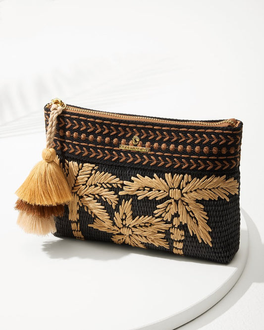 Raffia Palms Maci Wristlet Black Multi | Tommy Bahama New - Raffia Palms Maci Wristlet