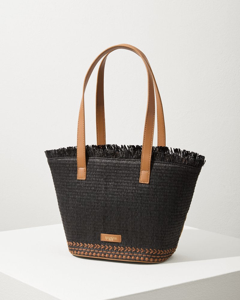 Raffia Palms Small Tote Black Multi | Tommy Bahama Exclusive - Raffia Palms Small Tote