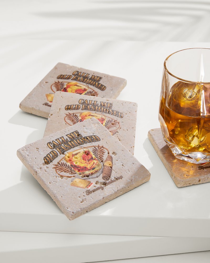 Call Me Old Fashioned Travertine Coaster Set Multicolor | Tommy Bahama Premium - Call Me Old Fashioned Travertine Coaster Set