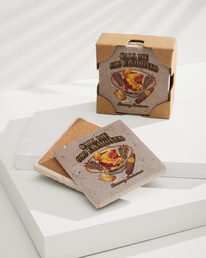 Call Me Old Fashioned Travertine Coaster Set Multicolor | Tommy Bahama Premium - Call Me Old Fashioned Travertine Coaster Set