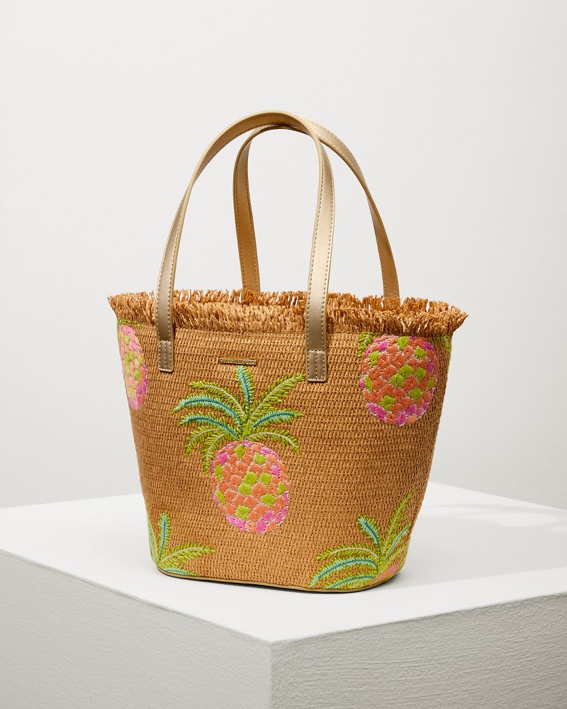 Flamingo Pineapple Straw Tote Natural Pink | Tommy Bahama Everyday - Flamingo Pineapple Straw Tote