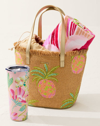 Flamingo Pineapple Straw Tote Natural Pink | Tommy Bahama Everyday - Flamingo Pineapple Straw Tote