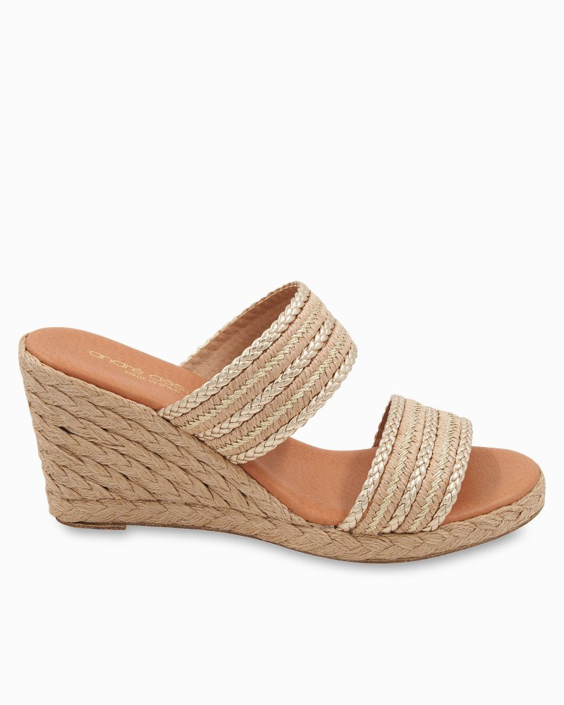 André Assous Nolita Raffia Wedge Sandals Natural/Platino Stripe | Tommy Bahama Special Offer - André Assous Nolita Raffia Wedge Sandals