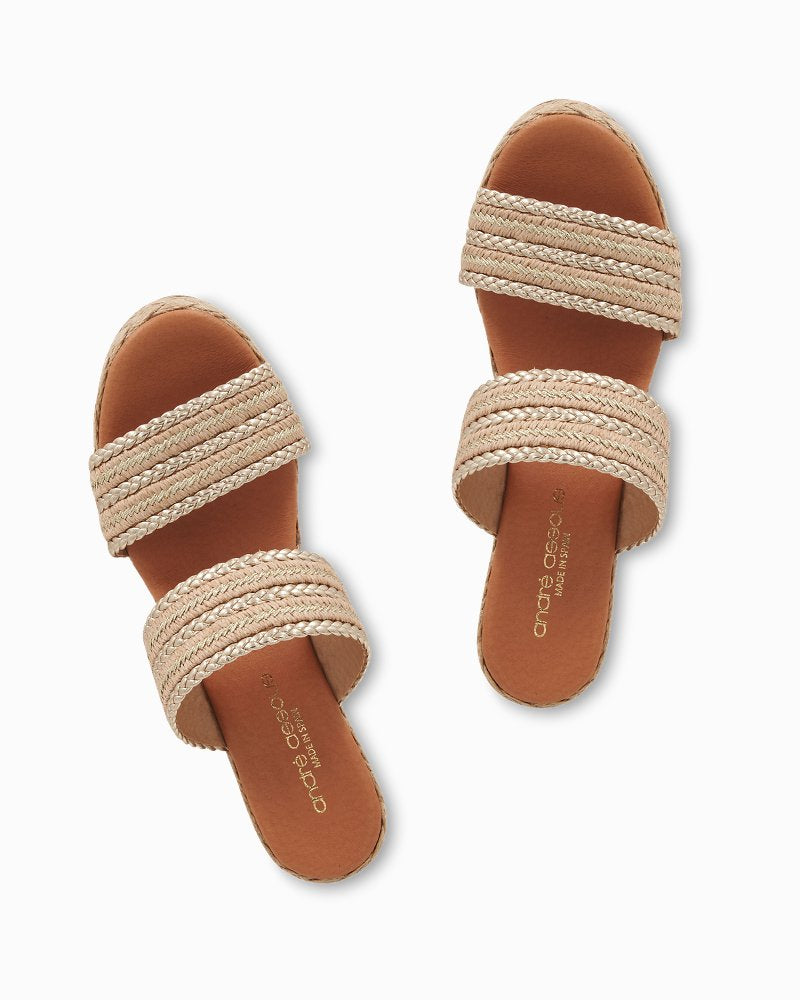 André Assous Nolita Raffia Wedge Sandals Natural/Platino Stripe | Tommy Bahama Special Offer - André Assous Nolita Raffia Wedge Sandals