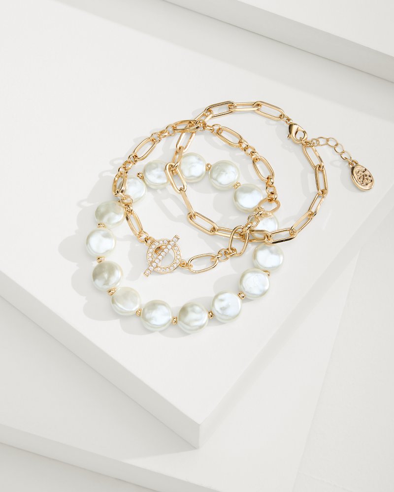 Sanibel Island Link & Pearl Bracelet Set Gold | Tommy Bahama New - Sanibel Island Link & Pearl Bracelet Set