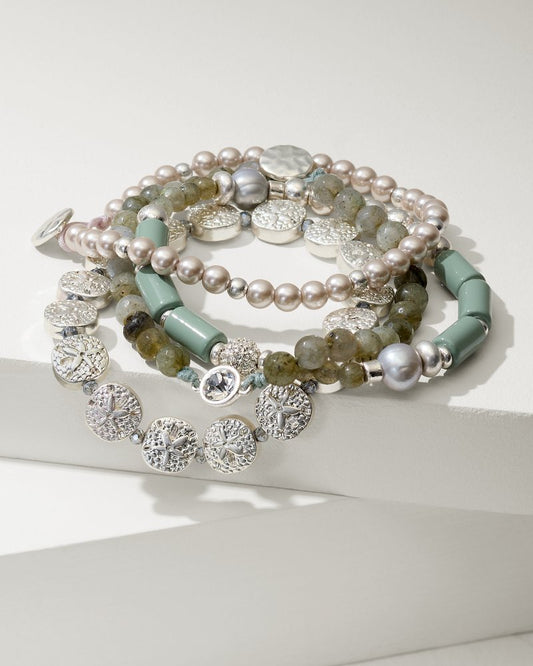 Marco Island Beaded Stretch Bracelet Set Silver | Tommy Bahama Trusted - Marco Island Beaded Stretch Bracelet Set
