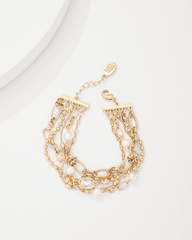 Tidal Treasure Pearl and Chain Layered Bracelet Gold | Tommy Bahama New - Tidal Treasure Pearl and Chain Layered Bracelet