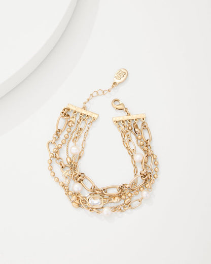 Tidal Treasure Pearl and Chain Layered Bracelet Gold | Tommy Bahama New - Tidal Treasure Pearl and Chain Layered Bracelet