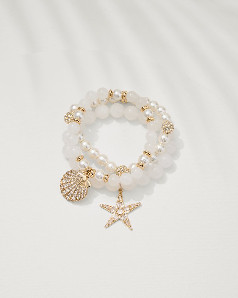 Moments in Paradise Quartz and Pearl Stretch Bracelet Set Gold | Tommy Bahama Hot Sale - Moments in Paradise Quartz and Pearl Stretch Bracelet Set